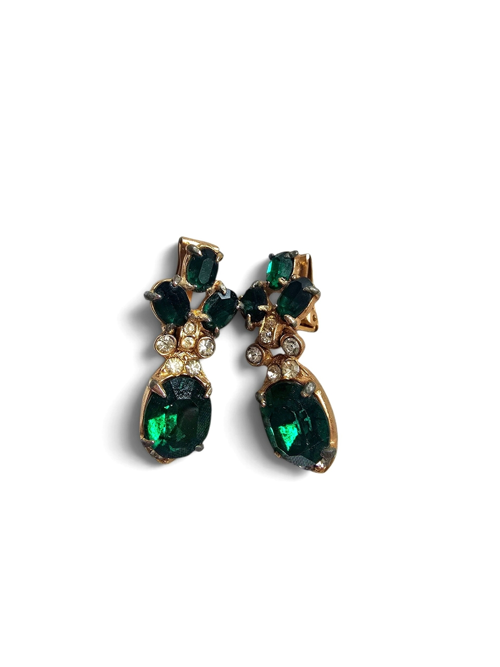 Vintage Emerald Green Crystal Drop Earring Clips Pat. 1967 965